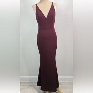 New Bupt Wine V-Neck Sleeveless Mermaid Maxi Dress Women's S